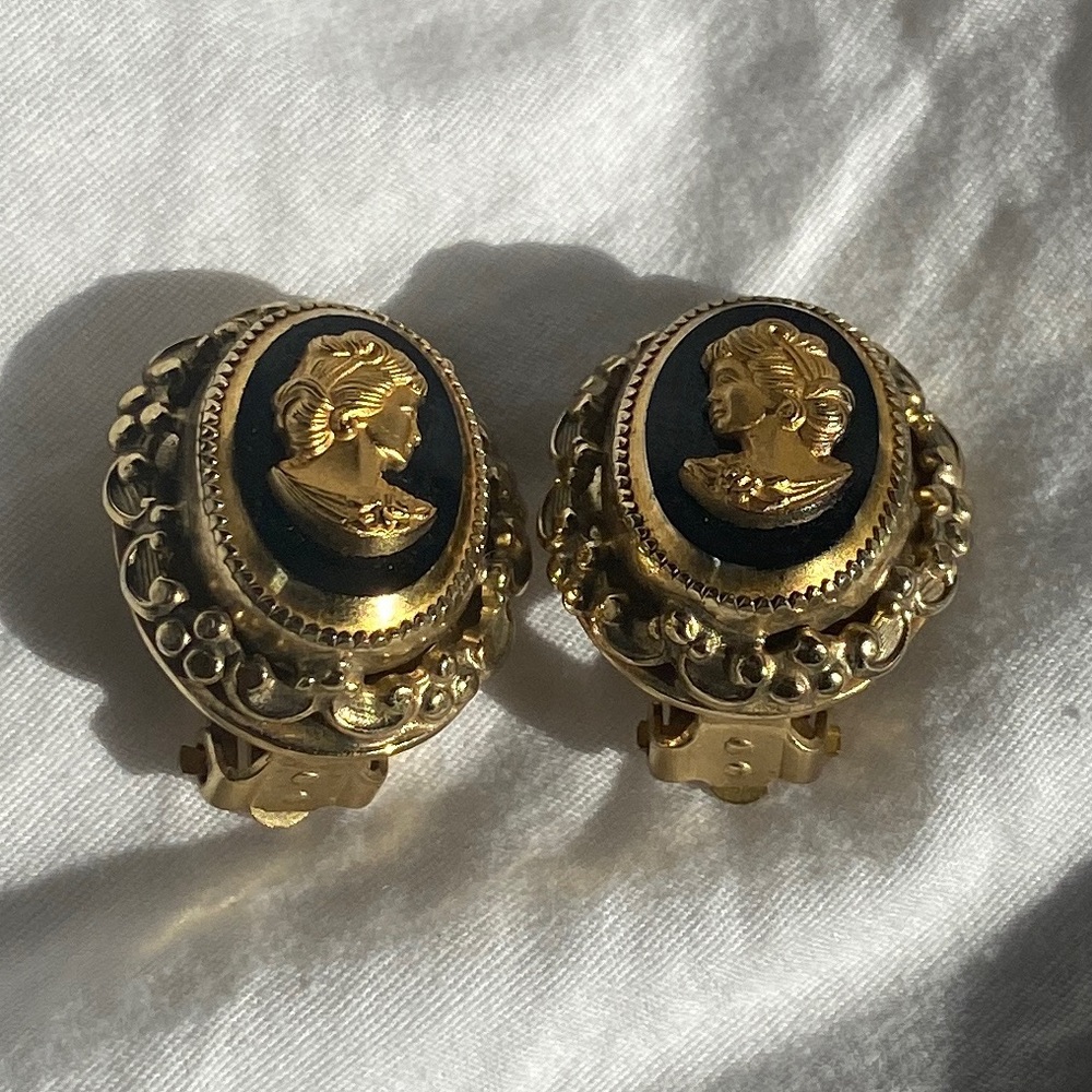 Vintage Clip On Earrings with Gold Details